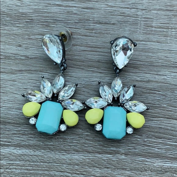 ❤️ Blue, Yellow, and Silver Rhinestone Earrings - Picture 2 of 2